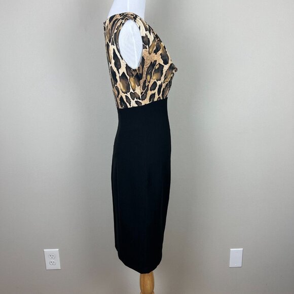 Cache Dress 2 Black Animal Print Cowl Neck Sheath Wiggle Over Knee Mob Wife - Picture 7 of 14